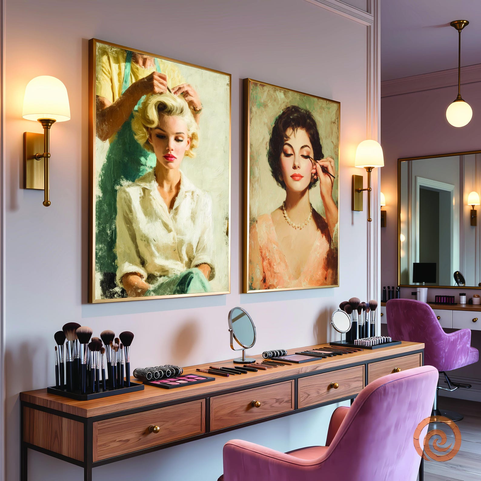 Vintage Beauty Salon Wall Art Set of 2 • Retro Hair Styling & Makeup ...