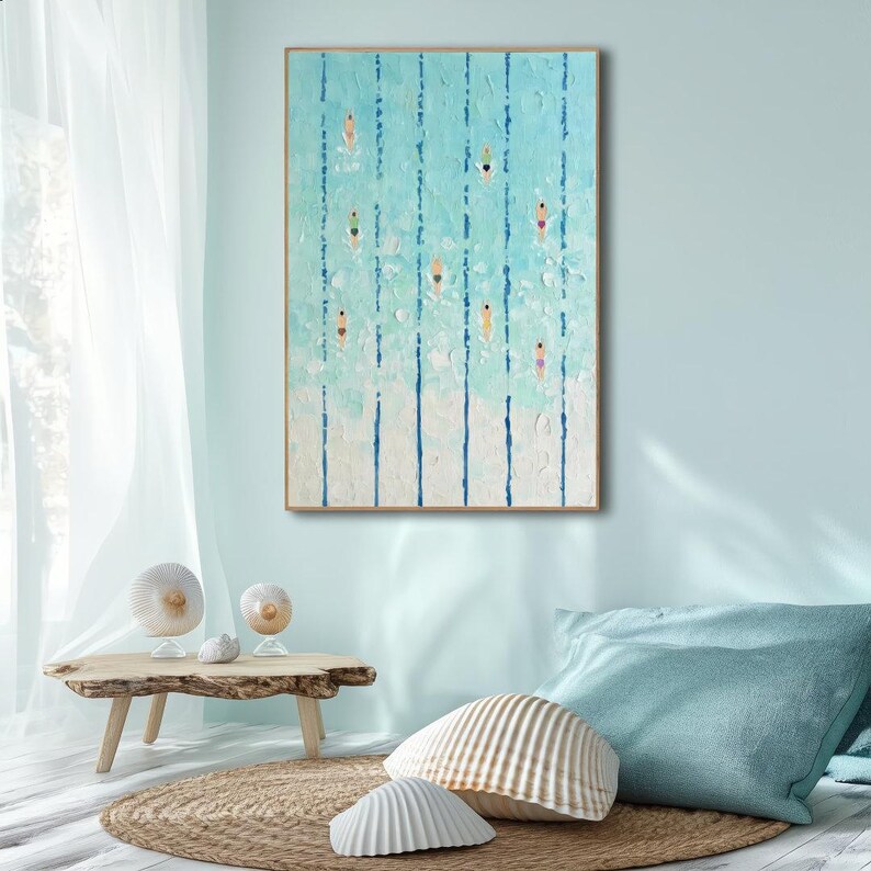 Swimming Art Print, Abstract Pool Poster, Aerial Swimmers Wall Decor ...