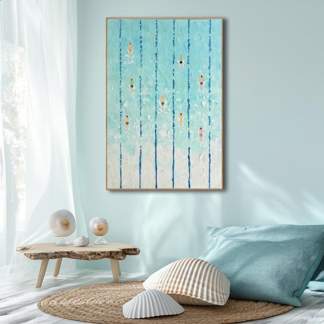 Swimming Art Print, Abstract Pool Poster, Aerial Swimmers Wall Decor ...