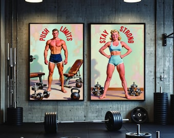 Vintage fitness poster set | Motivational gym decor |  workout room or gift