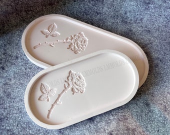 OVAL tray Silicone Mold tray with Rose mold pillar tray Concrete mold Storage Tray Epoxy Resin Mould flower tray