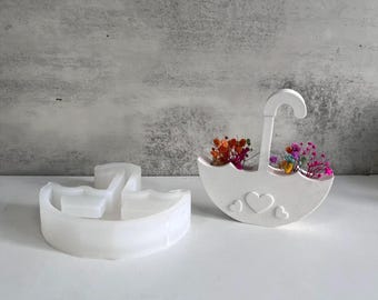 Silicone Mold Umbrella, Casting Mold flower holder, decorative flower holder, heart, spring decoration, resin mold, raysin mold