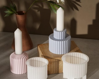 Silicone Mold Candle Holder with grooves, Casting Mold stripped Candle holder, Spring Decoration, resin, raysin molds, DIY candle holder