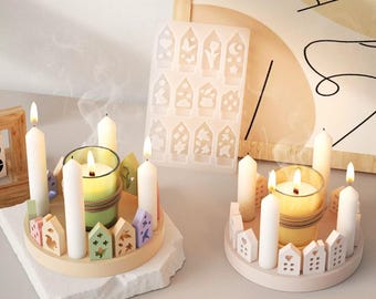Silicone Mold, House, Candle Holder, Candle plate, Casting Mold plug for candle holder, Spring Decoration, resin, raysin, house with heart