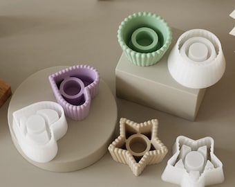 Silicone Mold Candle Holder, heart, star, candle plate, Casting Mold Candle holder, Spring Decoration, resin, raysin molds, strippes, groove