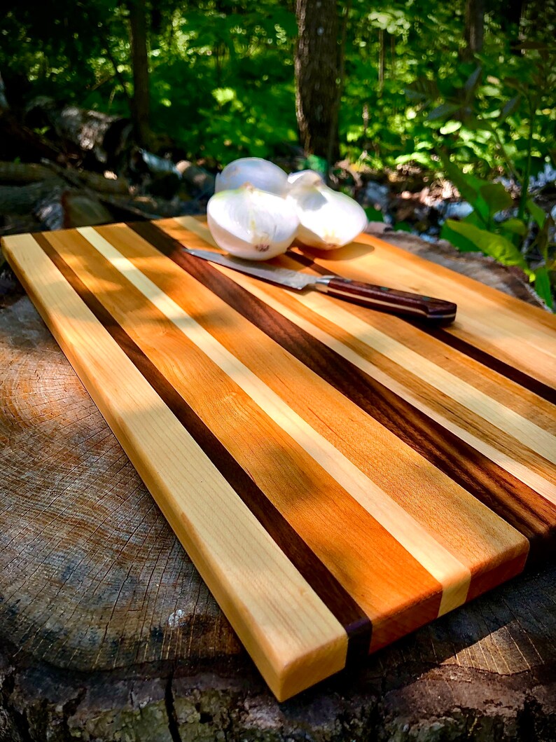 Handcrafted Cutting Board With Walnut, Cherry and Maple 19x12x0.75 Beeswax's and Mineral Oiled