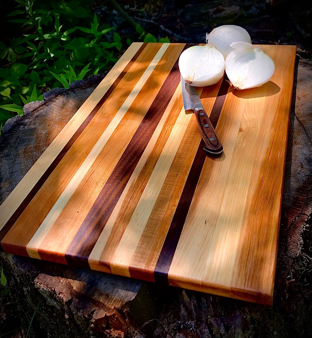 Handcrafted Cutting Board With Walnut, Cherry and Maple 19x12x0.75