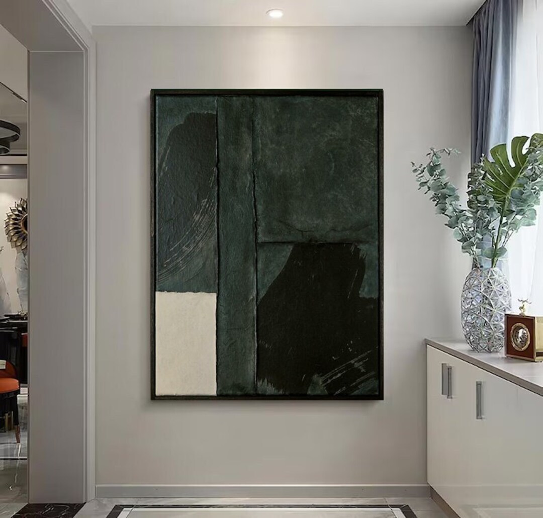 Dark Green Wabi Sabi Wall Art Large Green Texture Wall Art Black Green ...