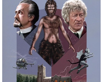 Doctor Who Print - The Daemons | 148mm square | 3rd Doctor | Jon Pertwee | Jo Grant