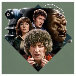 Doctor Who Print - Genesis of the Daleks | 148mm square | 4th Doctor | Tom Baker | Sarah Jane Smith | Harry Sullivan