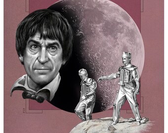 Doctor Who Print - The Moonbase | 148mm square | 2nd Doctor | Patrick Troughton | Polly | Ben | Jamie