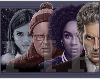 Doctor Who Print - Companions of the Twelfth | A4 (297mm x 210mm) | 12th Doctor | Peter Capaldi | Pearl Mackie | Matt Lucas | Jenna Coleman