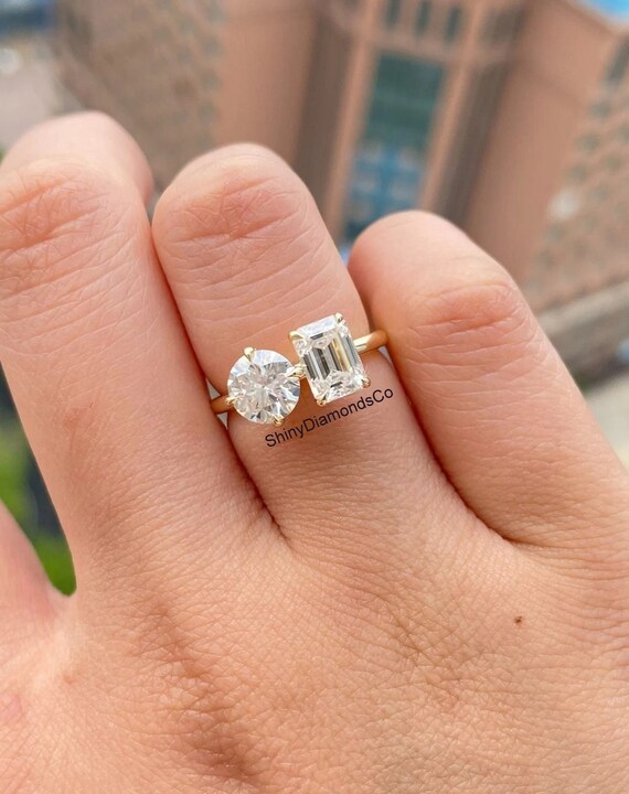 2.75 TCW Emerald Cut Engagement Ring Two Stone Moissanite Etsy