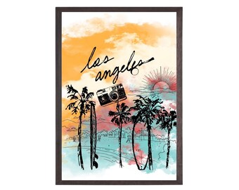 Los Angeles Art, Printable Wall Art, Unique Wall Art, Modern Art, Pastel Colors Print, Living Room Wall Art, Abstract Art, Palm Trees Print