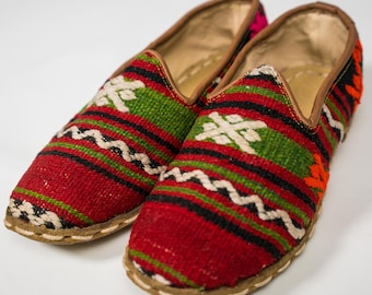 Handmade Kilim Loafers, Authentic kilim shoes, Leather Flats, Leather shoes