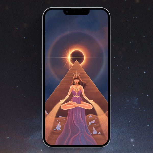 Ancient Eclipse Goddess Phone Wallpaper, IPhone Celestial Witch Lockscreen, Divine Feminine Digital Download, Mystical Feminine Art