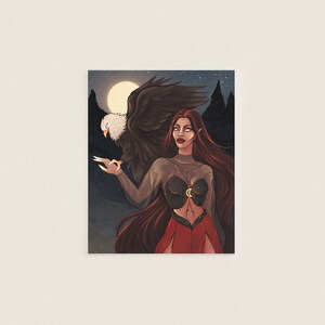 Goddelijke vrouwelijke kaart print, wicca altaar mini print, occult decor, mystieke platte kaart, heks illustratie