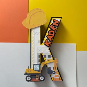Letra 3D de construcción, Decoración para fiesta de construcción, Número 3D de excavadora, Fiesta de camión de construcción, Fiesta de construcción, Tema de fiesta de construcción, 7"