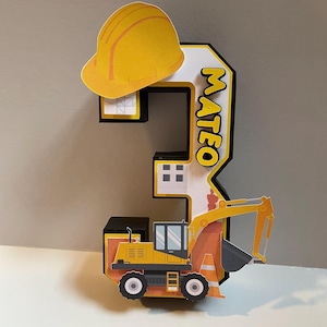 Letra 3D de construcción, decoración para fiesta de construcción, número 3D de excavadora, fiesta de camión de construcción, fiesta de construcción, tema de fiesta de construcción, 7”
