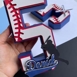 Número 3D de béisbol, letra 3D de béisbol, decoración de fiesta de béisbol, tema de fiesta de béisbol, fiesta de cumpleaños de béisbol, letra 3D deportiva personalizada