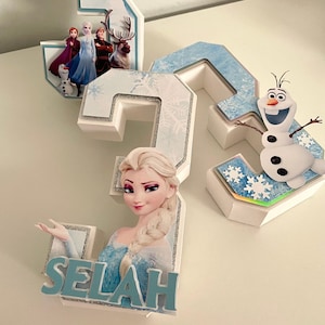 Letra 3D de Frozen, número 3D de Olaf, fiesta de Frozen, tema de fiesta de Frozen, suministros para fiesta de Frozen, letra 3D de Ana y Elsa, decoración de fiesta de Frozen personalizada