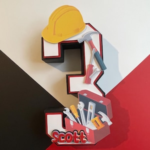 Manitas 3D, Fiesta de cumpleaños de manitas, Cumpleaños de constructor, Cumpleaños de herramientas de manitas, Letra 3D de construcción de herramientas de constructor, Fiesta de cumpleaños de herramientas
