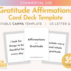 Gratitude affirmations 32 card deck Editable Canva Template | COMMERCIAL USE | Standard card deck 2.5x3.5 inch customisable cards