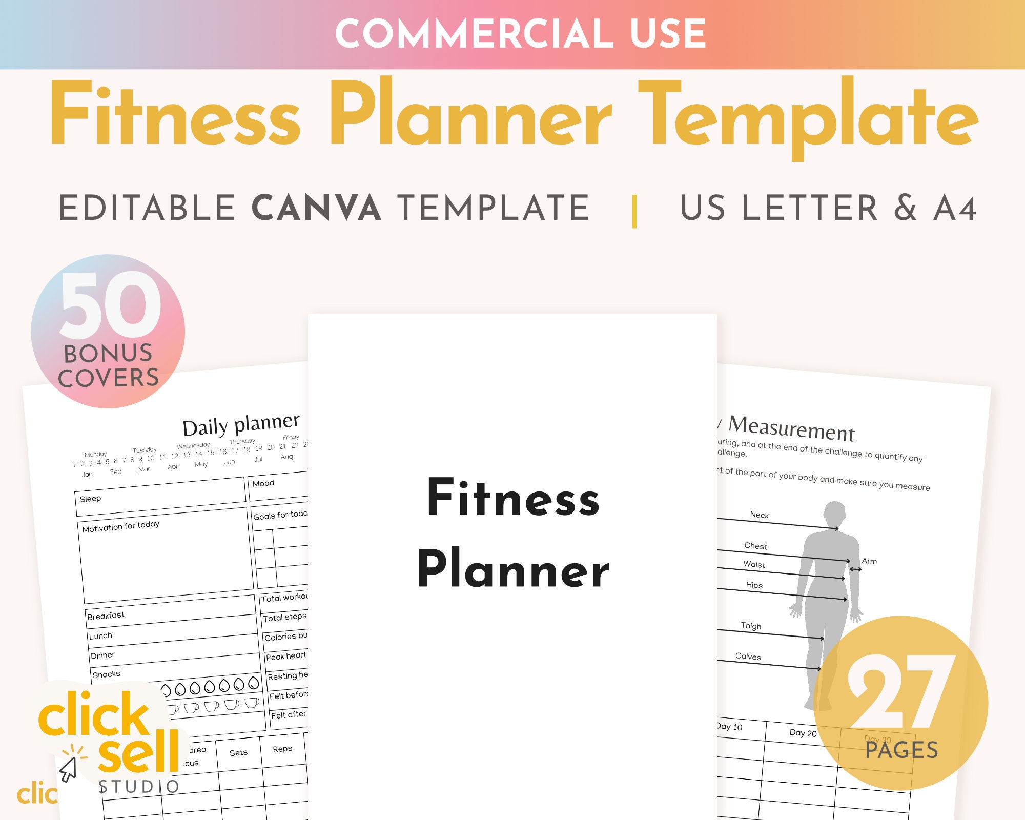 Editable Fitness Planner Template: Canva Workout Tracker (commercial ...