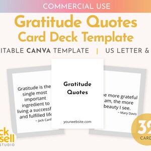 Gratitude quotes 32 card deck Editable Canva Template | COMMERCIAL USE | Standard card deck 2.5x3.5 inch customisable cards