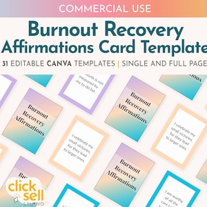 Recupera dalle carte di affermazione del burnout Modello Canva modificabile / Uso commerciale / Download digitale istantaneo / Affermazione ispiratrice quotidiana