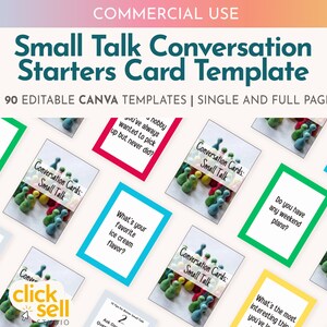 Small Talk Conversation Starters 90 Kartendeck Bearbeitbare Canva Vorlage | KOMMERZIELLE NUTZUNG | Inklusive Tipps zur Verbesserung des Small Talks