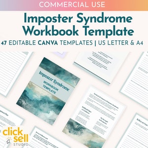 Modèle de classeur sur le syndrome de l'imposteur Canva Téléchargement PDF instantané Planificateur DPP facile à personnaliser pour les revendeurs et les coachs