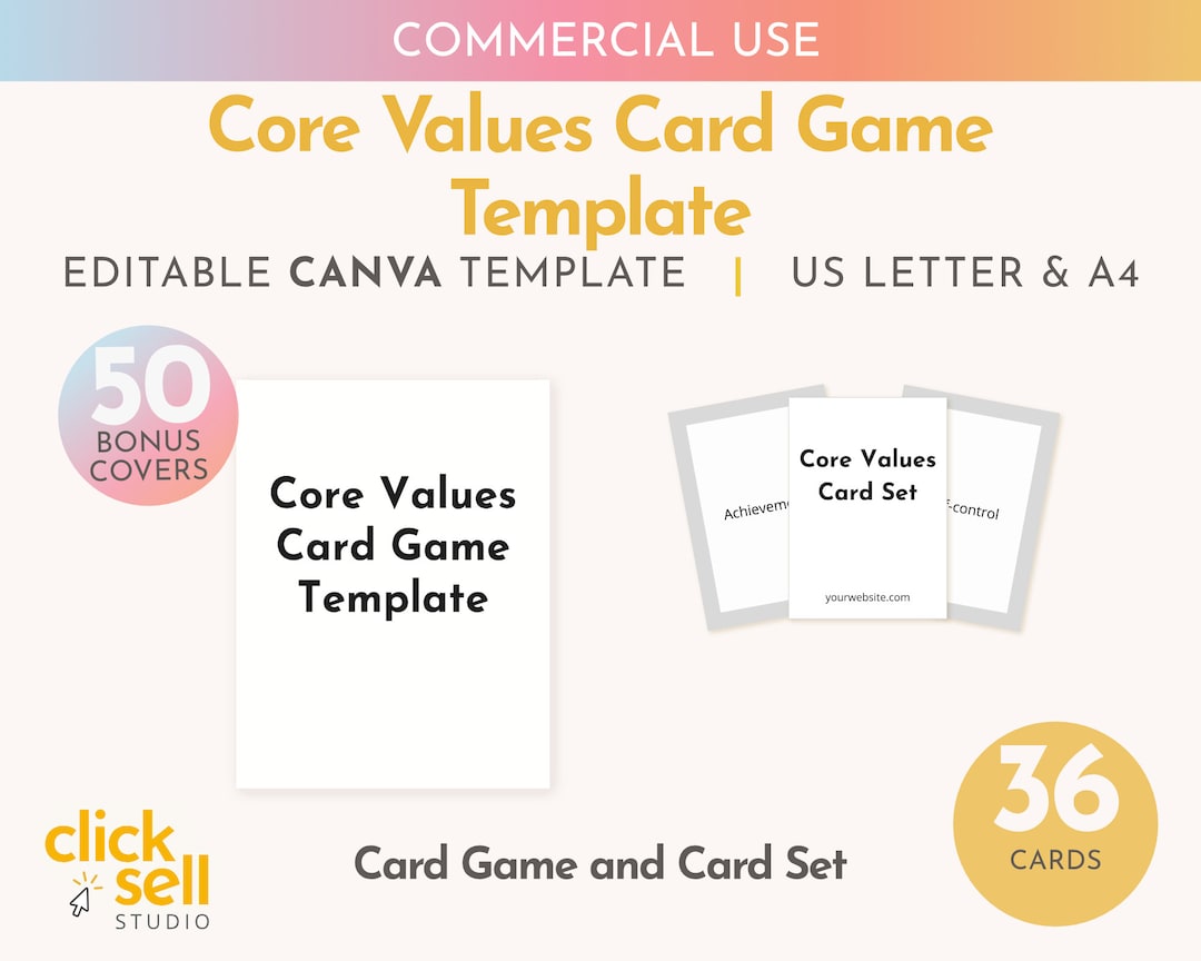 Core Values Card Game Editable Canva Template COMMERCIAL USE A4/US ...