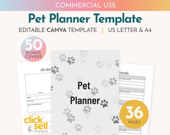 Pet Planner Editable Canva Template | Commercial Use | Instant digital download | customisable planner for pet owners