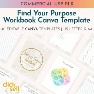 Find your purpose workbook editable Canva template | COMMERCIAL USE | A4/US letter sizes | customisable work book using ikigai principles