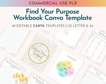 Find your purpose workbook editable Canva template | COMMERCIAL USE | A4/US letter sizes | customisable work book using ikigai principles