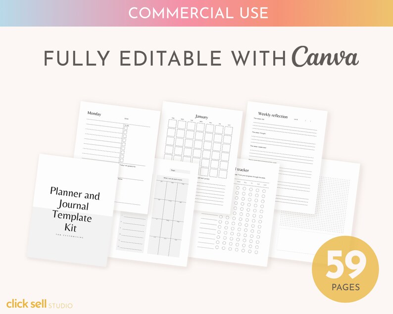 Planner and Journal Kit Canva Template COMMERCIAL USE Etsy
