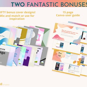 Pode incluir: Dois conjuntos de recursos digitais para criar um planejador. O primeiro conjunto inclui 50 designs de capa coloridos. O segundo conjunto &eacute; um guia do usu&aacute;rio do Canva de 15 p&aacute;ginas com instru&ccedil;&otilde;es sobre como personalizar um planejador ClickSellStudio.