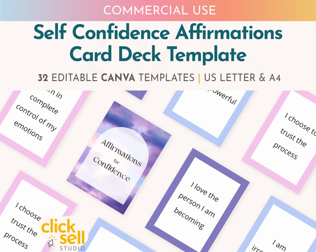 Confidence Affirmation Card Deck: 32 Editable Canva Templates ...
