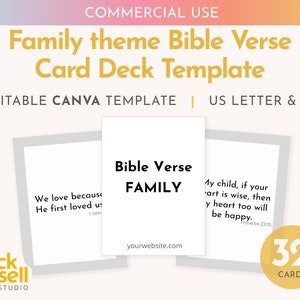Bible verse card deck family themed Editable Canva Template | COMMERCIAL USE | Standard card deck 2.5x3.5 inch cards for daily prayer