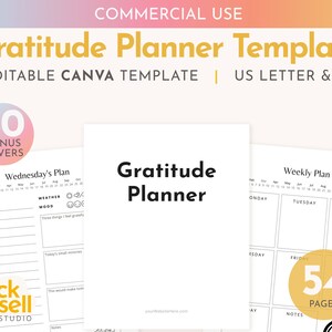 Gratitude Planner Editable Canva Template | Commercial Use | A4 and US letter sizes | PLR undated 5 week gratitude template for life coaches