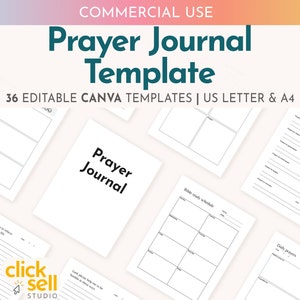 Prayer Journal Editable Canva Template | COMMERCIAL USE | A4 and US letter sizes | customisable journal and planner for daily worship