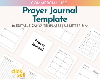 Prayer Journal Editable Canva Template | COMMERCIAL USE | A4 and US letter sizes | customisable journal and planner for daily worship