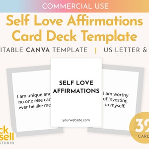 Self Love Affirmation Cards Editable Canva Template | Commercial Use | Customisable cards for Coaches, therapists and resellers