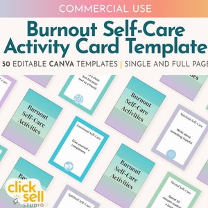 Schede attività di auto-cura del burnout Modello Canva modificabile / Uso commerciale / Download digitale istantaneo / Modi per guarire e prevenire il burnout