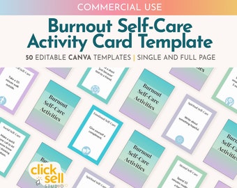 Burnout Self-Care Activity Cards: 50 Canva Templates (Digital Download)