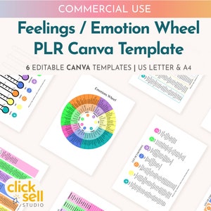 Feelings Wheel Editable Canva Template | Commercial Use | PLR | Wheel of emotions for coaches, counselors, therapists, resellers
