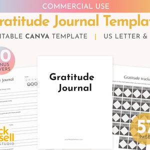 Gratitude Journal Canva Template | COMMERCIAL USE | A4/US letter done for you customisable 31 day guided daily gratitude journal template