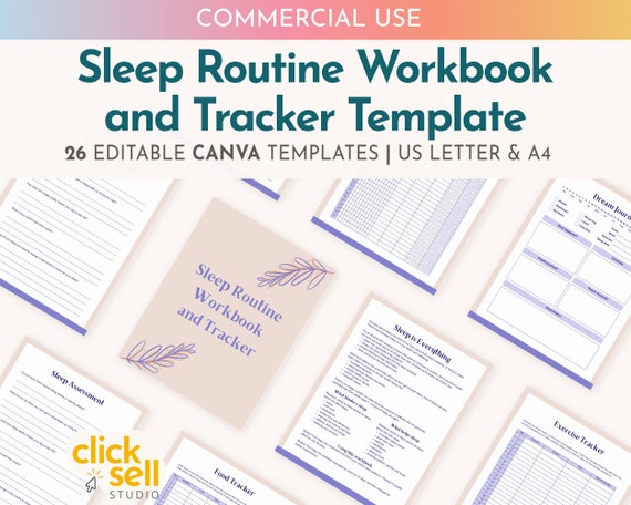 Sleep Routine Workbook and Trackers Canva Template: Commercial Use (US Letter / A4)