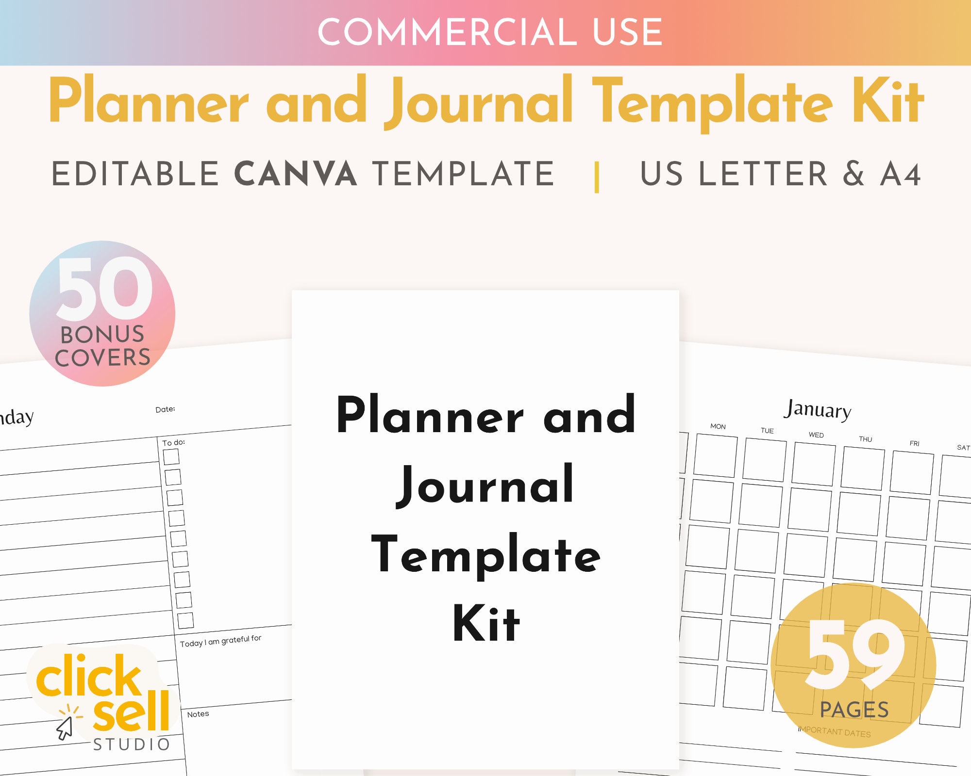 Planner and Journal Kit Canva Template COMMERCIAL USE A4/US Letter